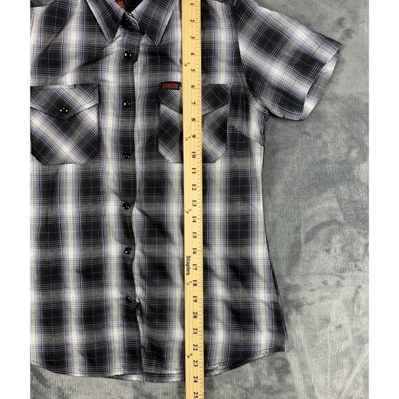 Dixxon Flannel Co. Men’s SZ S Black Plaid Button Up Short Sleeve Shirt Blackline - Picture 7 of 7